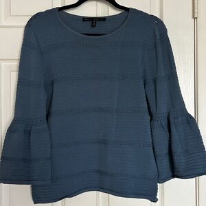 Blue Textured Women's Top bell sleeves